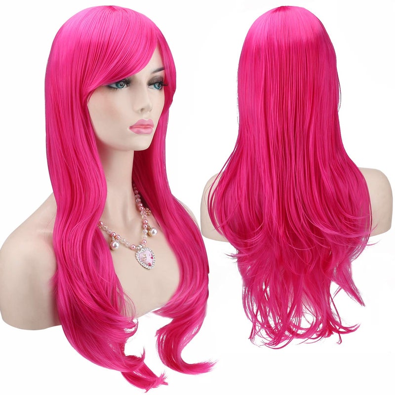 Akstore 28 inch Fashion Wigs Long Wavy Curly Hair Cosplay Wig (Rose) - Image 1